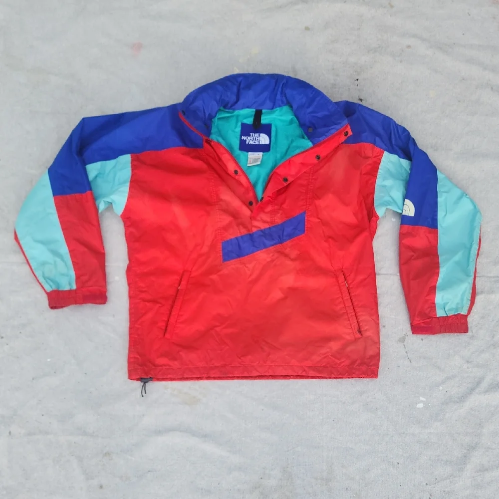 Vtg Made In USA North Face Gortex Red, Blue, Teal Colorblock Pullover‎ Anorak
